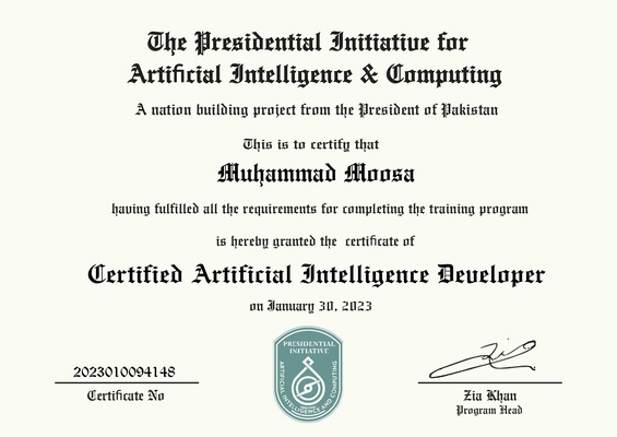 PIAIC Certificate